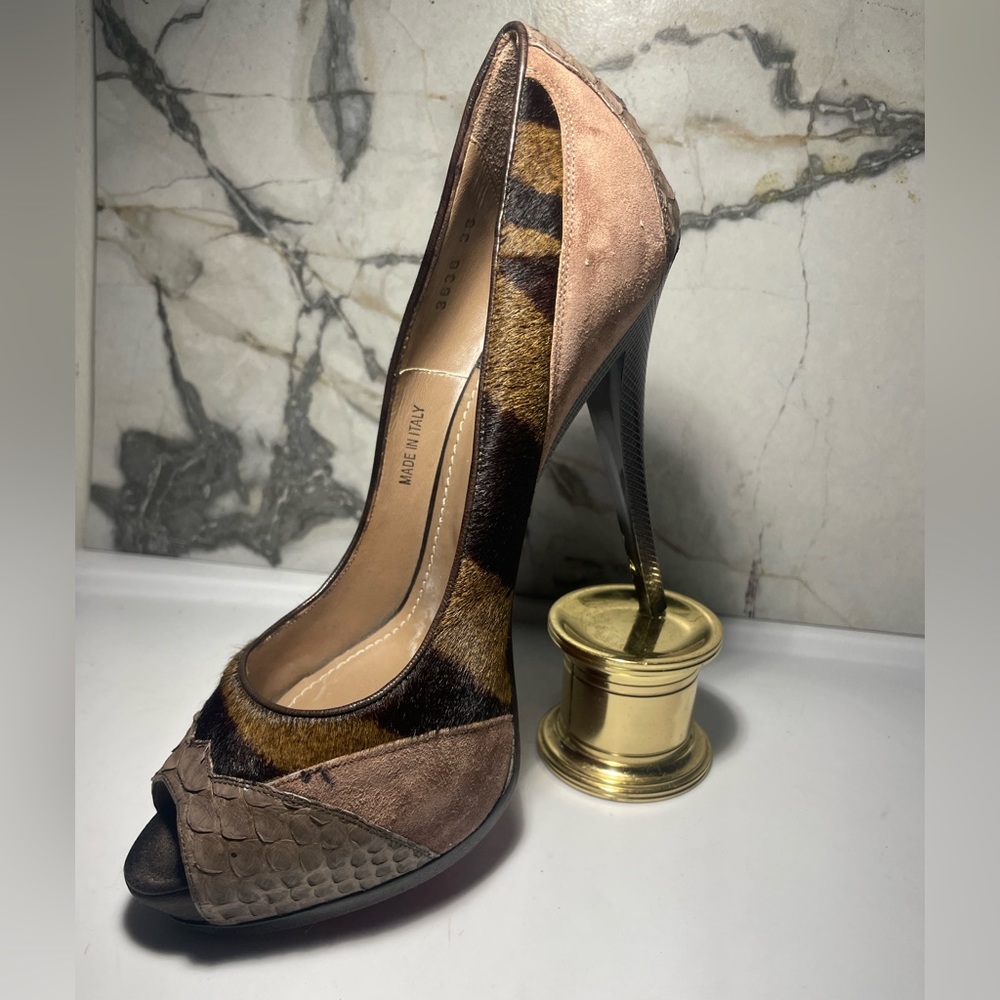 BALDAN sz 38 brown sude and tigre print poyhair plataform made in italy - Picture 6 of 15
